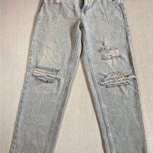 Denim Pinkie High Rise Distressed Straight Leg Jeans EU 38 Light Wash